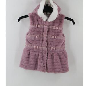Little Lass Toddler Girls Purple Snap Front Sweater Vest With Hood Size 6